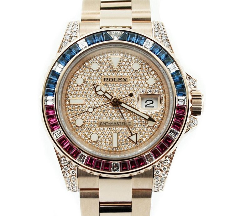 Rolex Gmt-master Ii Pave Dial 18k Rose Gold 126755saru - Ats-w008100