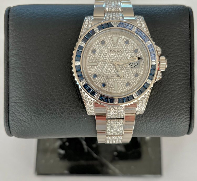 Rolex Submariner Date Exklusiv 18k Wei Gold Mit Diamanten full Set