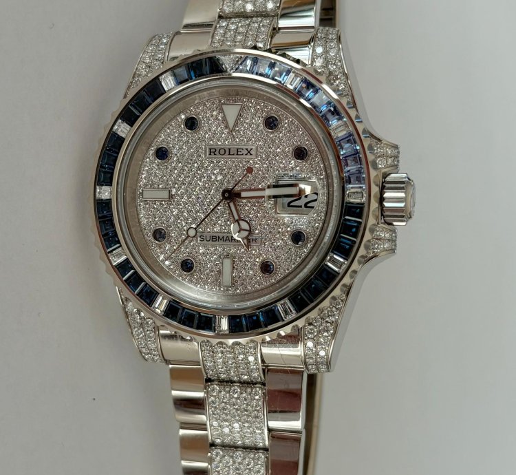 Rolex Submariner Date Exklusiv 18k Wei Gold Mit Diamanten full Set