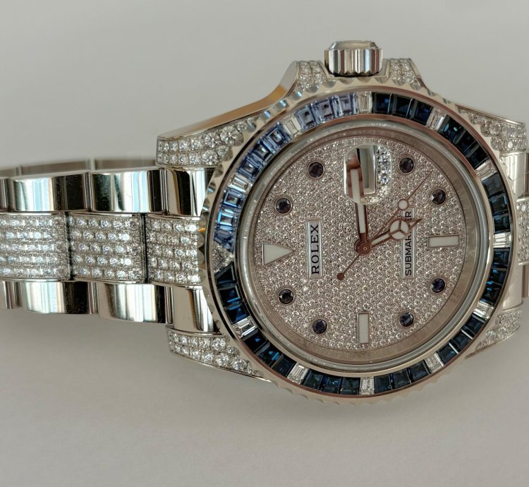 Rolex Submariner Date Exklusiv 18k Wei Gold Mit Diamanten full Set