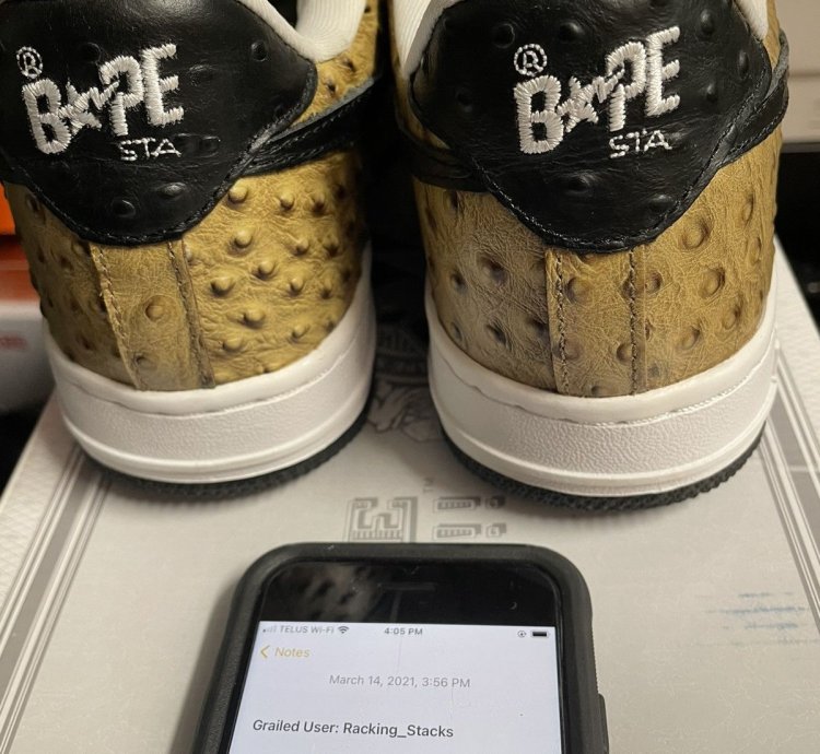 Bape Sta 2010 Ostrich Brown White Leather 8 5us