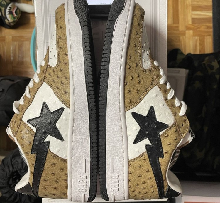 Bape Sta 2010 Ostrich Brown White Leather 8 5us