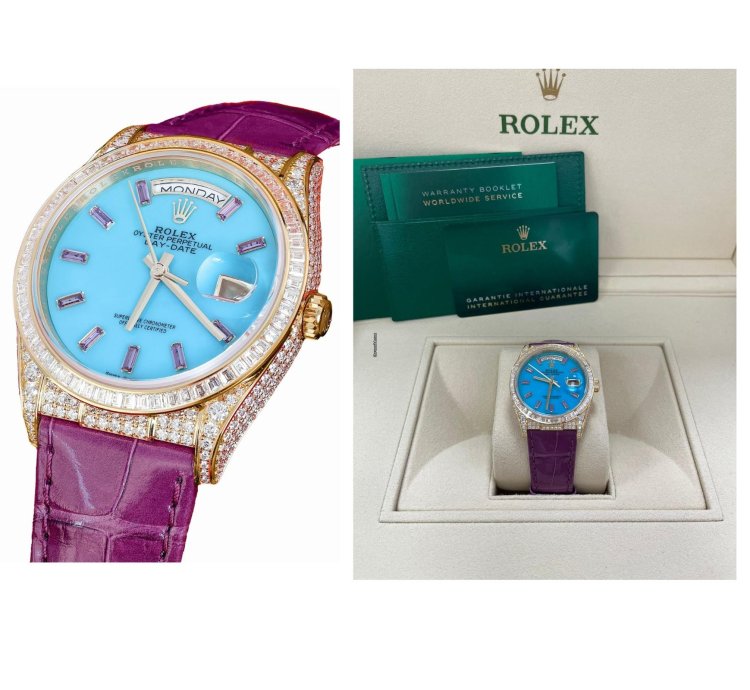 Rolex Day-date 128458tbr Purple Strap Blue Dial Factory Diamonds