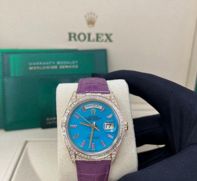 Rolex Day-date 128458tbr Purple Strap Blue Dial Factory Diamonds