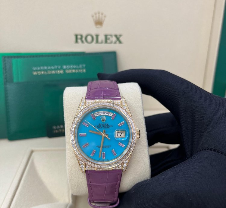 Rolex Day-date 128458tbr Purple Strap Blue Dial Factory Diamonds