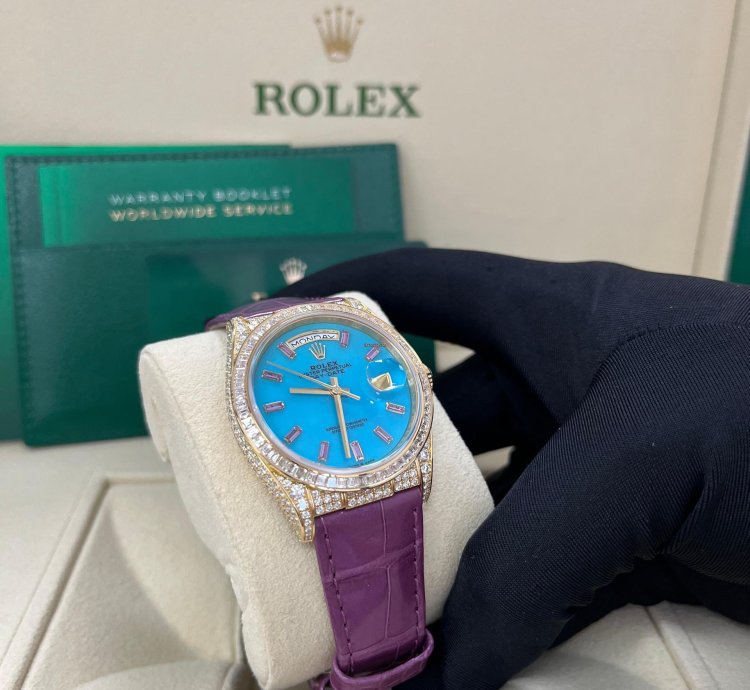 Rolex Day-date 128458tbr Purple Strap Blue Dial Factory Diamonds