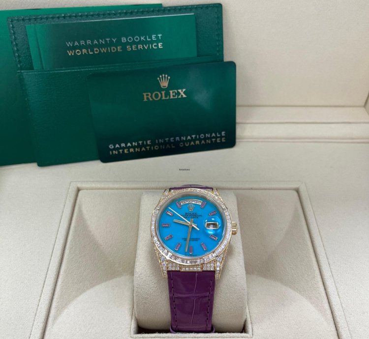 Rolex Day-date 128458tbr Purple Strap Blue Dial Factory Diamonds