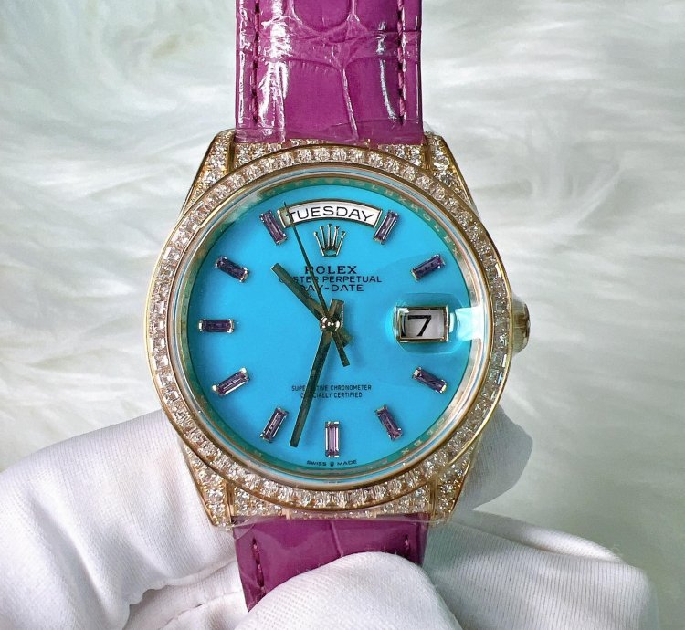 Rolex Day-date 36 2024 New Day-date 36mm Turquoise Baguette Pink Sapphire