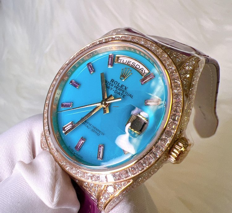 Rolex Day-date 36 2024 New Day-date 36mm Turquoise Baguette Pink Sapphire