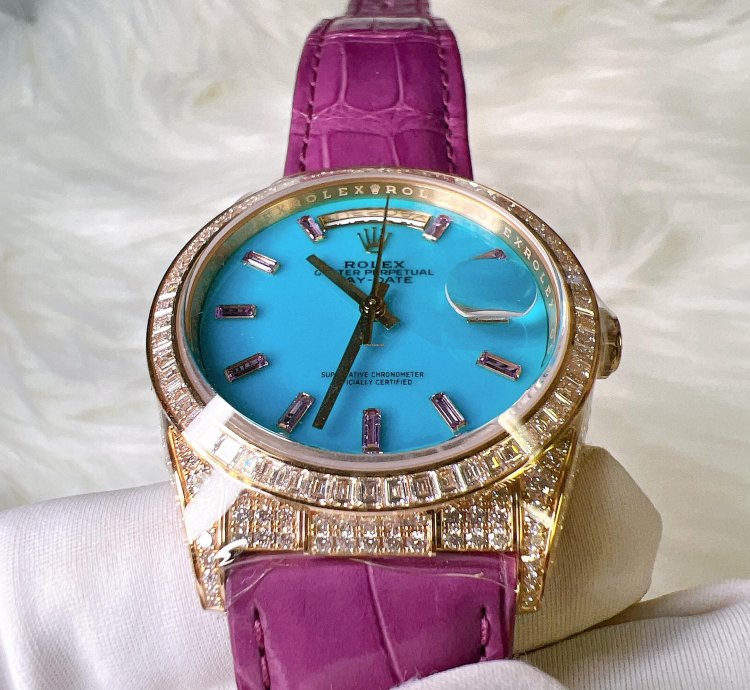 Rolex Day-date 36 2024 New Day-date 36mm Turquoise Baguette Pink Sapphire