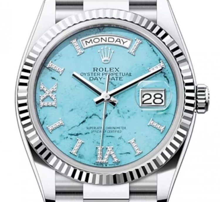 Rolex Day-date 36 128236 36mm Platinum Bracelet Turquoise Diamond Dial Unworn 2023