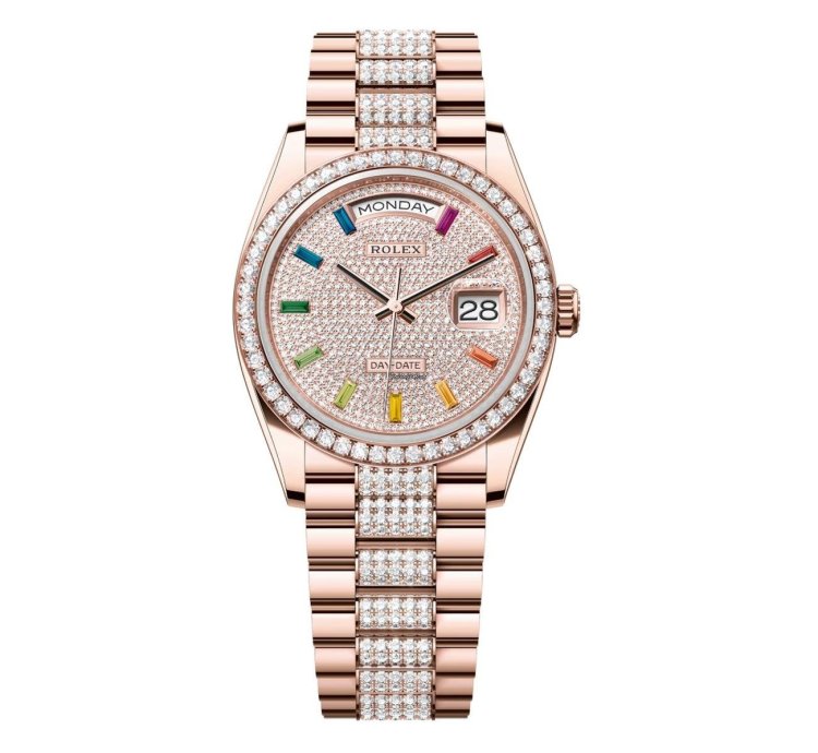 Rolex Day-date 36 36mm 128345rbr-0043 Rose Gold With Paved Diamond Dial Watch 2024