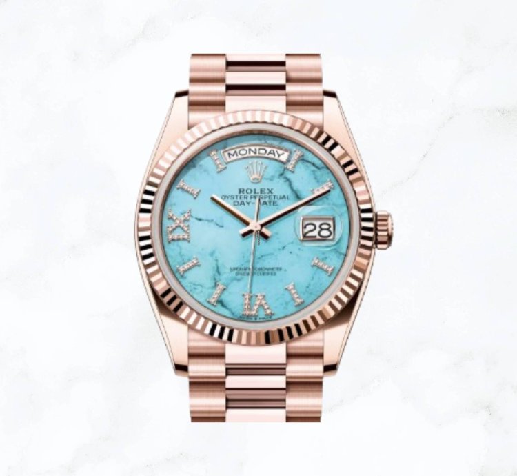 Rolex Day-date 36 Everose Gold Turquoise Diamond Dial new Unworn
