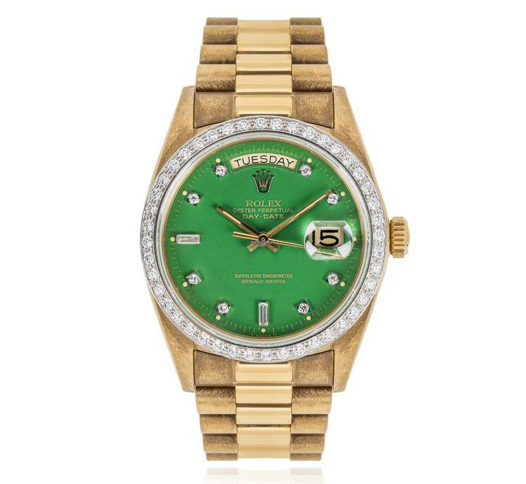 Rolex Day-date 36 Nos Rare Green Stella Dial Diamond Set 18048