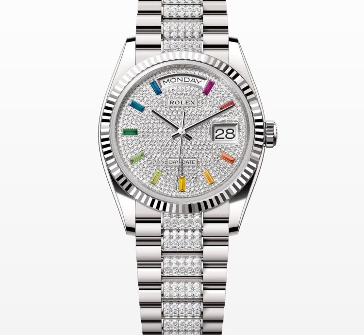 Rolex Day-date 36 Paved Rainbow Baguette Dial Unworn