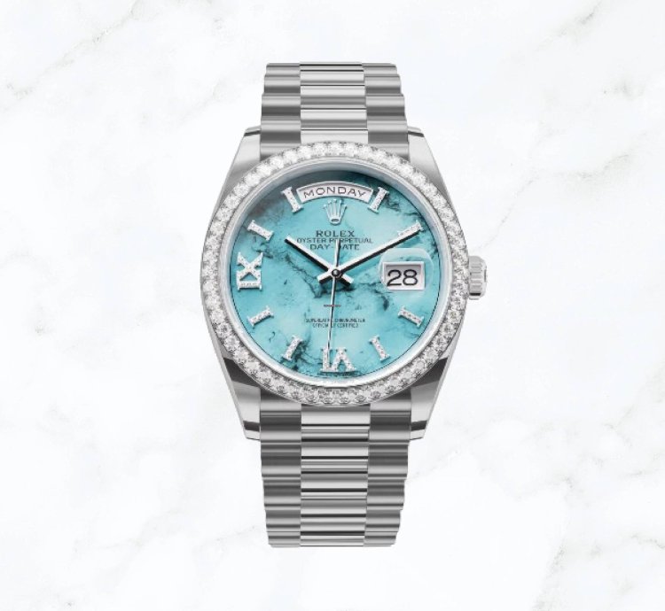 Rolex Day-date 36 White Gold Turquoise Roman Diamond Dial 128349rbr new Unworn