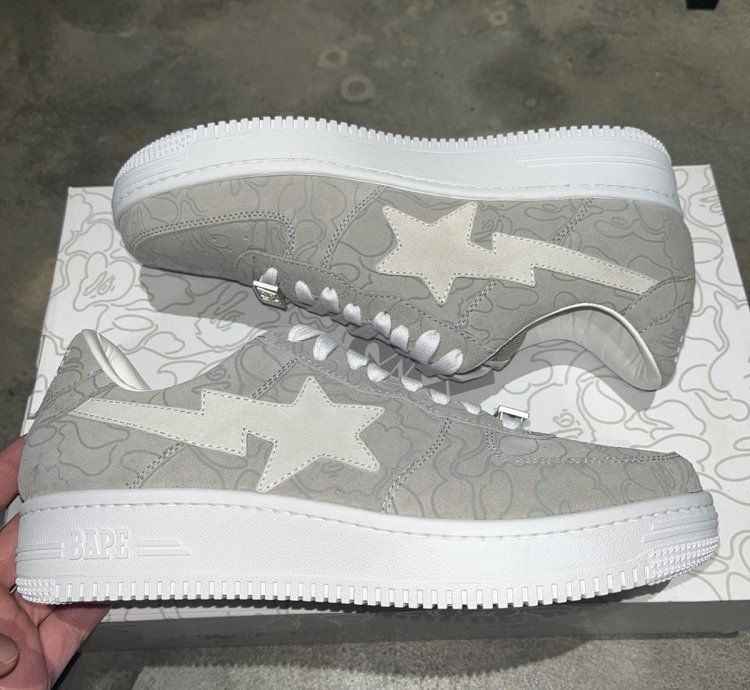 Bape Sta Bapesta Solebox Sz 8 5 Light Grey Suede White