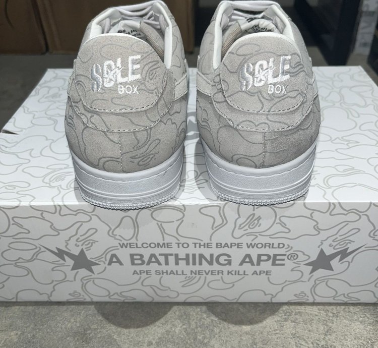 Bape Sta Bapesta Solebox Sz 8 5 Light Grey Suede White