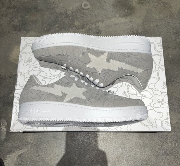 Bape Sta Bapesta Solebox Sz 8 5 Light Grey Suede White