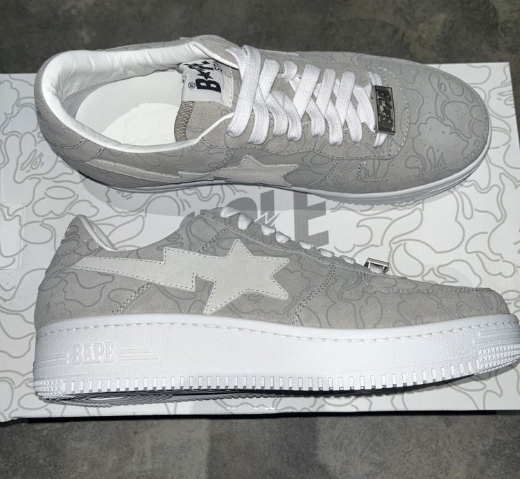 Bape Sta Bapesta Solebox Sz 8 5 Light Grey Suede White