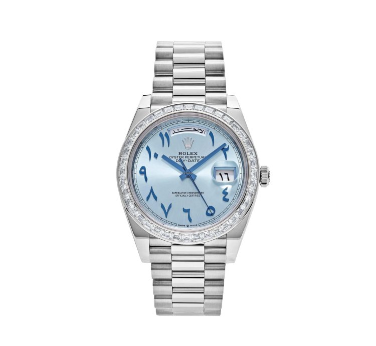 Rolex Day-date 40 228396tbr Platinum Ice Blue Arabic Dial Diamond Bezel