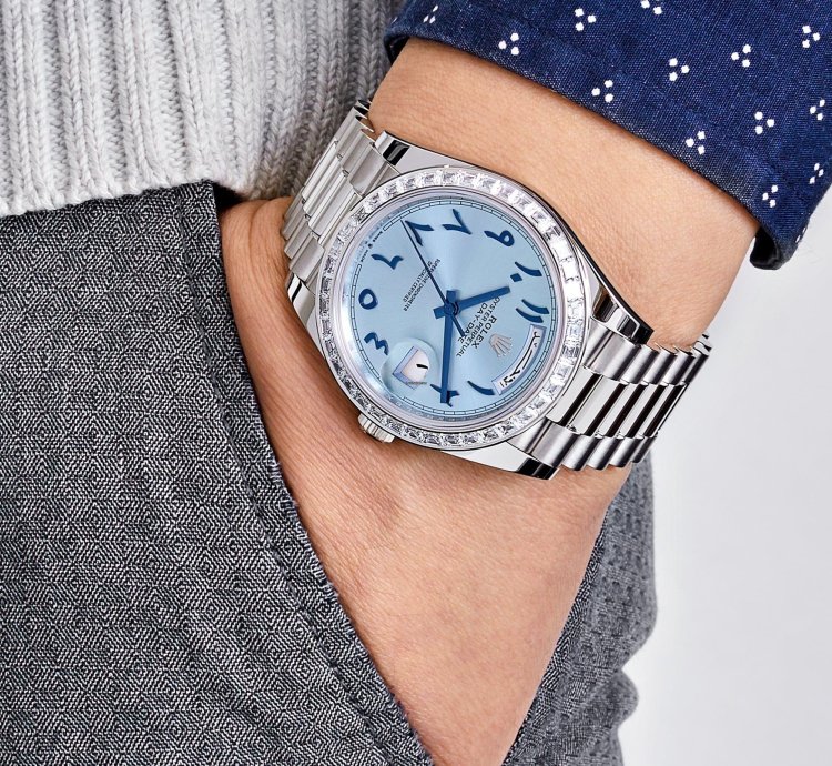 Rolex Day-date 40 228396tbr Platinum Ice Blue Arabic Dial Diamond Bezel