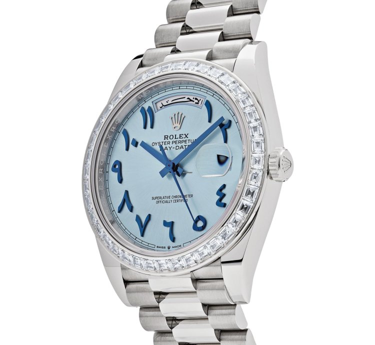 Rolex Day-date 40 228396tbr Platinum Ice Blue Arabic Dial Diamond Bezel