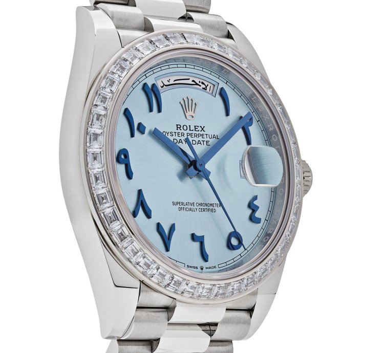 Rolex Day-date 40 228396tbr Platinum Ice Blue Arabic Dial Diamond Bezel