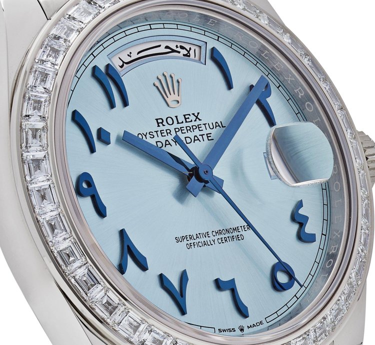 Rolex Day-date 40 228396tbr Platinum Ice Blue Arabic Dial Diamond Bezel