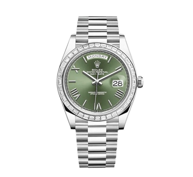 Rolex Day-date 40 228396tbr Platinum Olive Green Dial Diamond Bezel