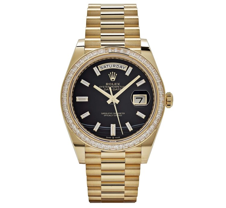 Rolex Day-date 40 228398tbr Yellow Gold Onyx Baguette Diamond Dial Baguette Bezel 2023