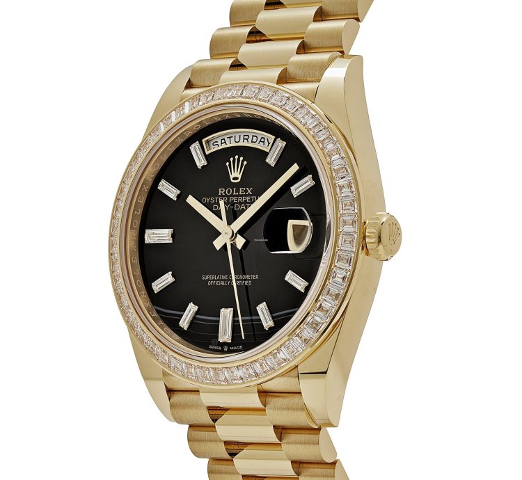 Rolex Day-date 40 228398tbr Yellow Gold Onyx Baguette Diamond Dial Baguette Bezel 2023