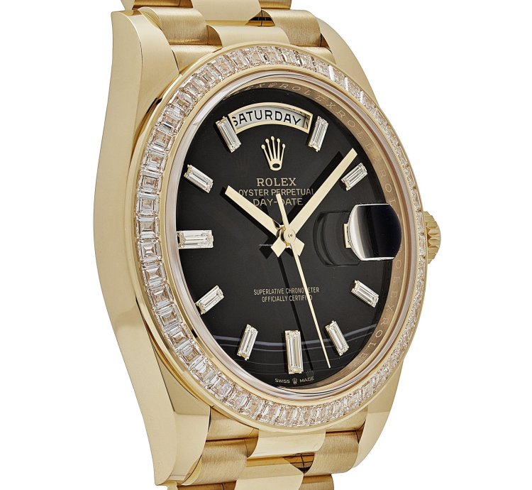 Rolex Day-date 40 228398tbr Yellow Gold Onyx Baguette Diamond Dial Baguette Bezel 2023