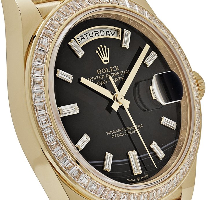 Rolex Day-date 40 228398tbr Yellow Gold Onyx Baguette Diamond Dial Baguette Bezel 2023