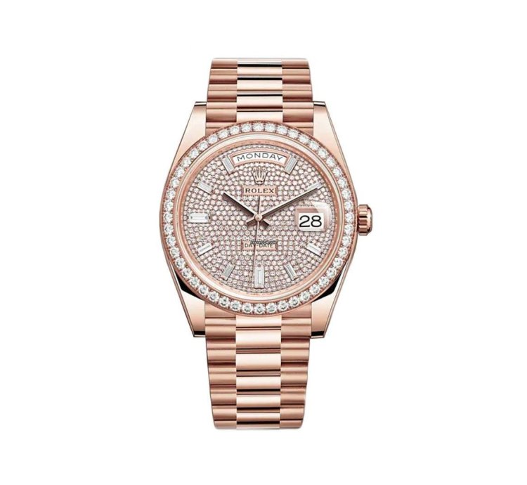 Rolex Day-date 40 40mm 18k Everose Gold President Pave Baguette Diamond Dial
