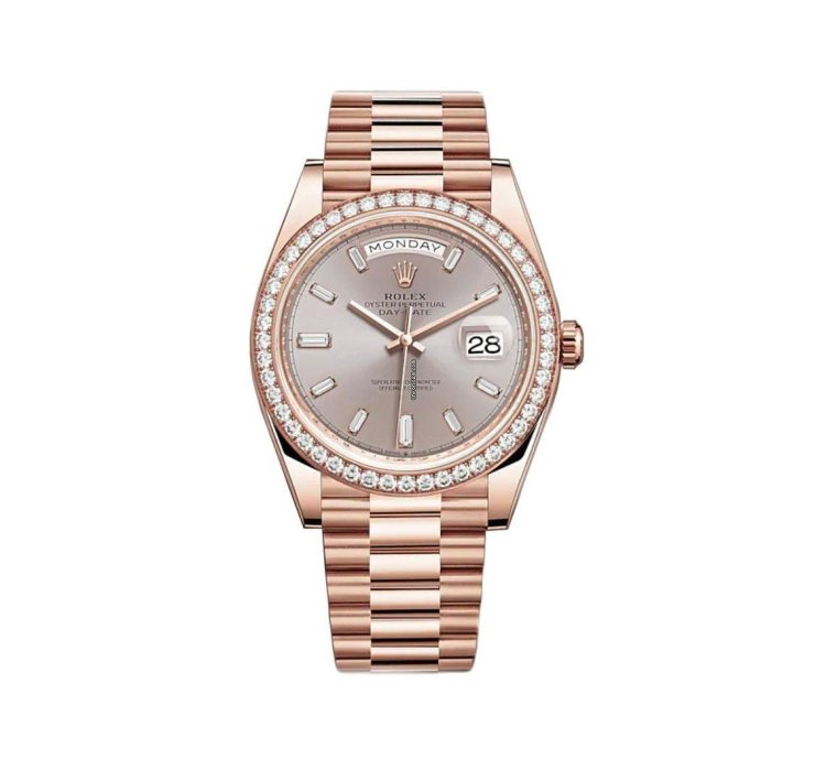 Rolex Day-date 40 40mm 18k Everose Gold President Sundust Baguette Diamond Dial