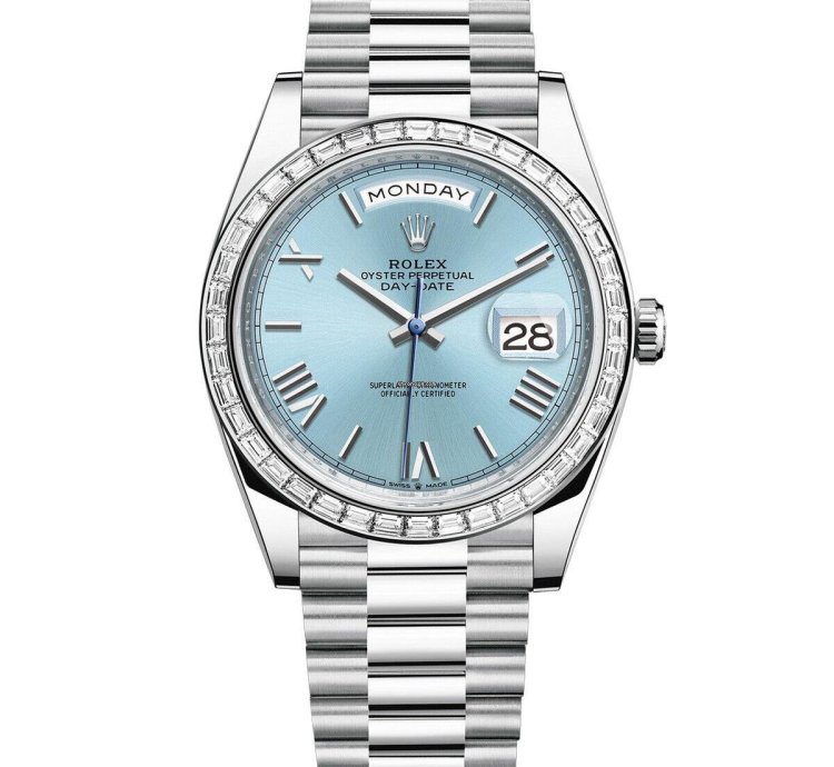 Rolex Day-date 40 40mm Diamond Bezel Platinum Ice-blue Index Dial Presidential Bracelet 228396