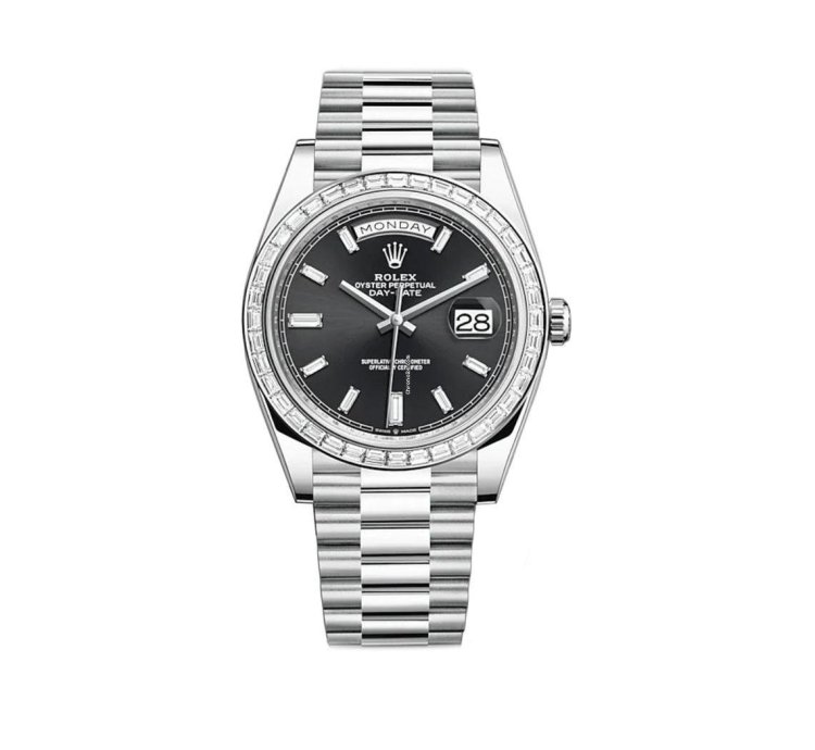 Rolex Day-date 40 40mm Platinum President Baguette Diamond Bezel Black Baguette Diamond Dial