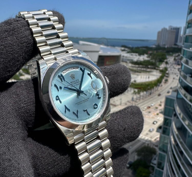 Rolex Day-date 40 Ice Blue Arabic President 228206 Platinum New Full Set New