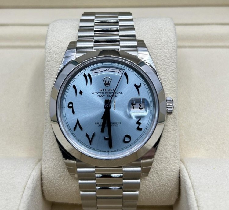 Rolex Day-date 40 Ice Blue Arabic President 228206 Platinum New Full Set New