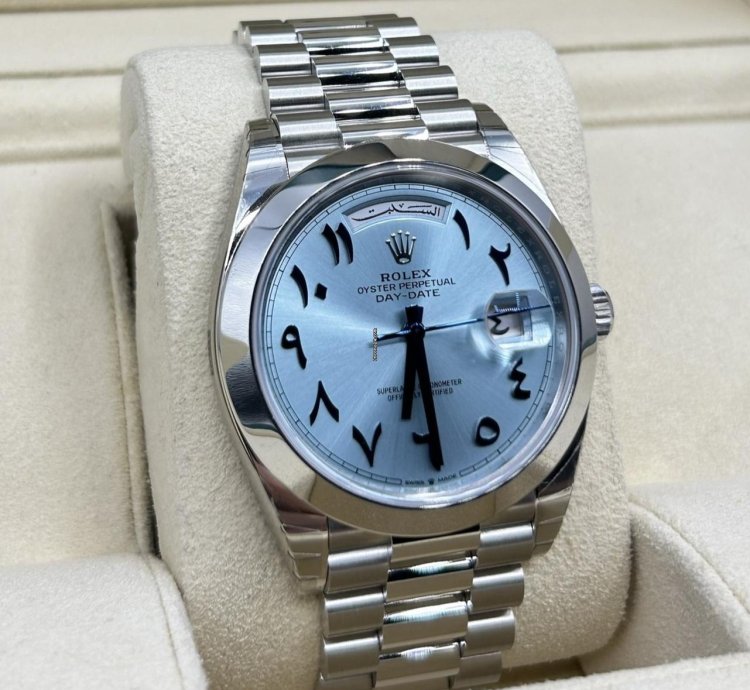 Rolex Day-date 40 Ice Blue Arabic President 228206 Platinum New Full Set New