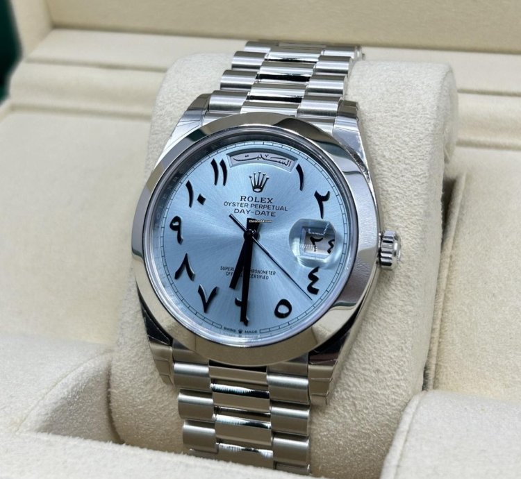 Rolex Day-date 40 Ice Blue Arabic President 228206 Platinum New Full Set New