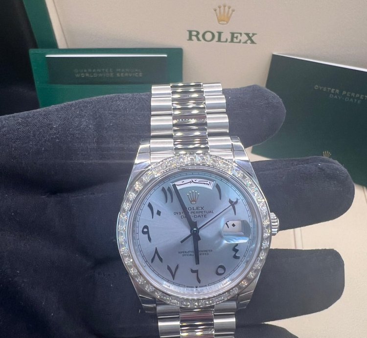 Rolex Day-date 40 Ice Blue With Arabic Numerals Dial Baguette Diamond Bezel Full Platinum