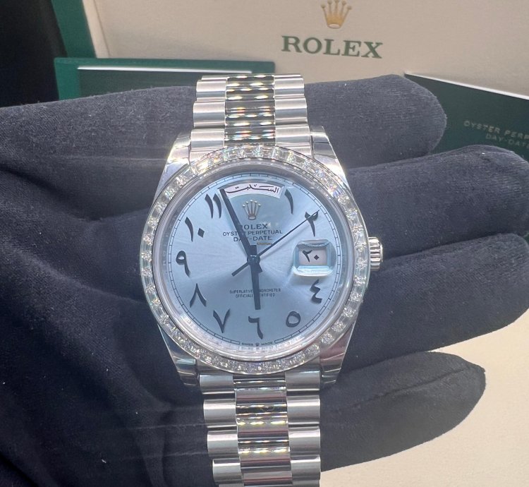 Rolex Day-date 40 Ice Blue With Arabic Numerals Dial Baguette Diamond Bezel Full Platinum