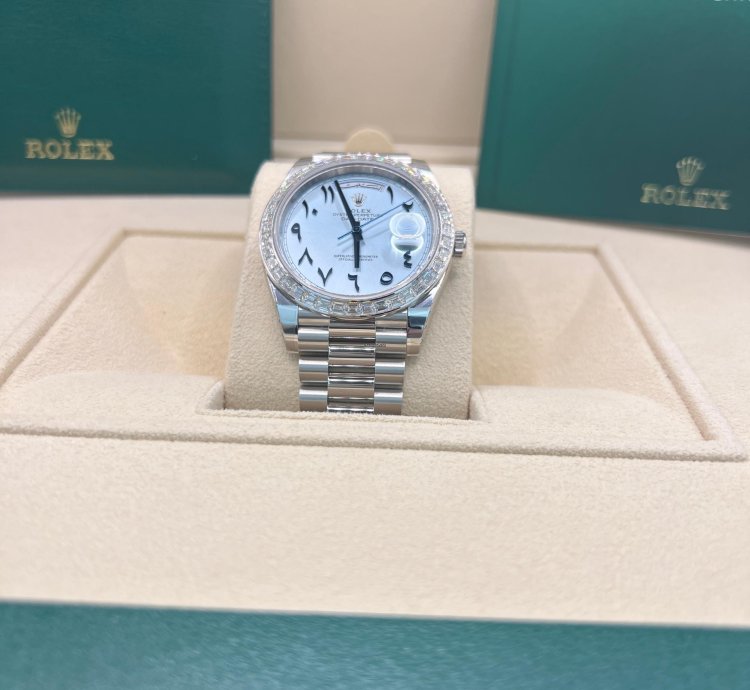 Rolex Day-date 40 Ice Blue With Arabic Numerals Dial Baguette Diamond Bezel Full Platinum