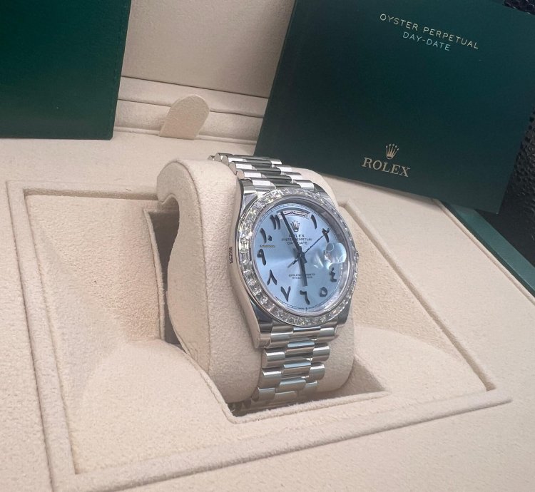 Rolex Day-date 40 Ice Blue With Arabic Numerals Dial Baguette Diamond Bezel Full Platinum