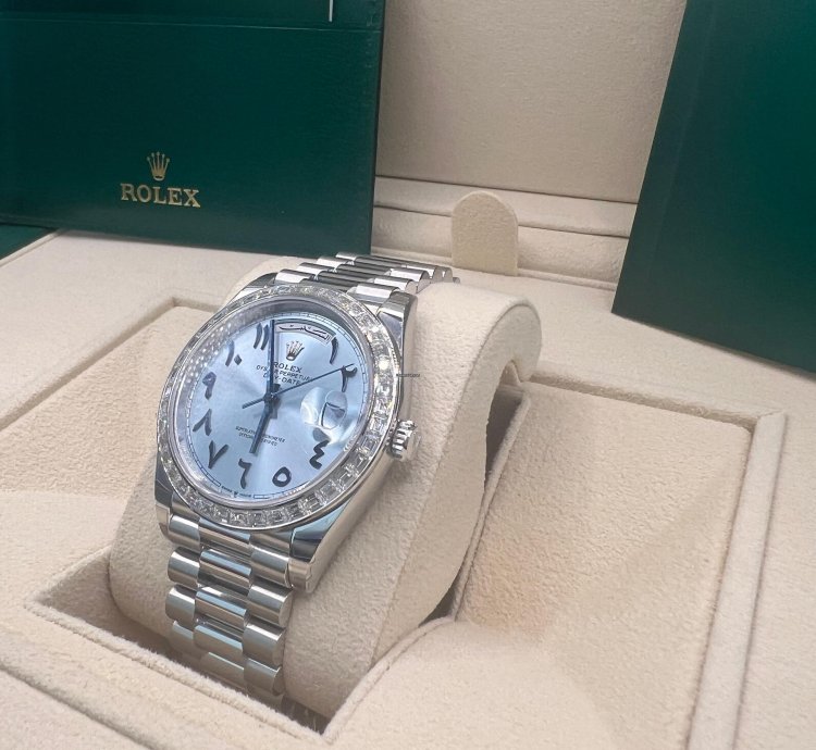 Rolex Day-date 40 Ice Blue With Arabic Numerals Dial Baguette Diamond Bezel Full Platinum