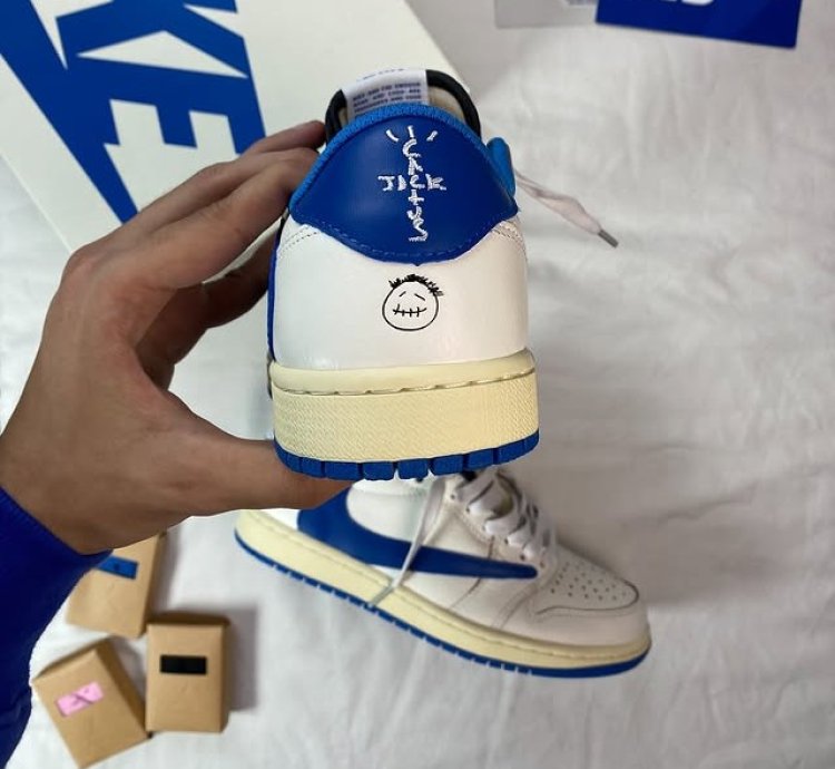Fragment Design X Travis Scott X Jordan 1 Low Og Sp sail Military Blue