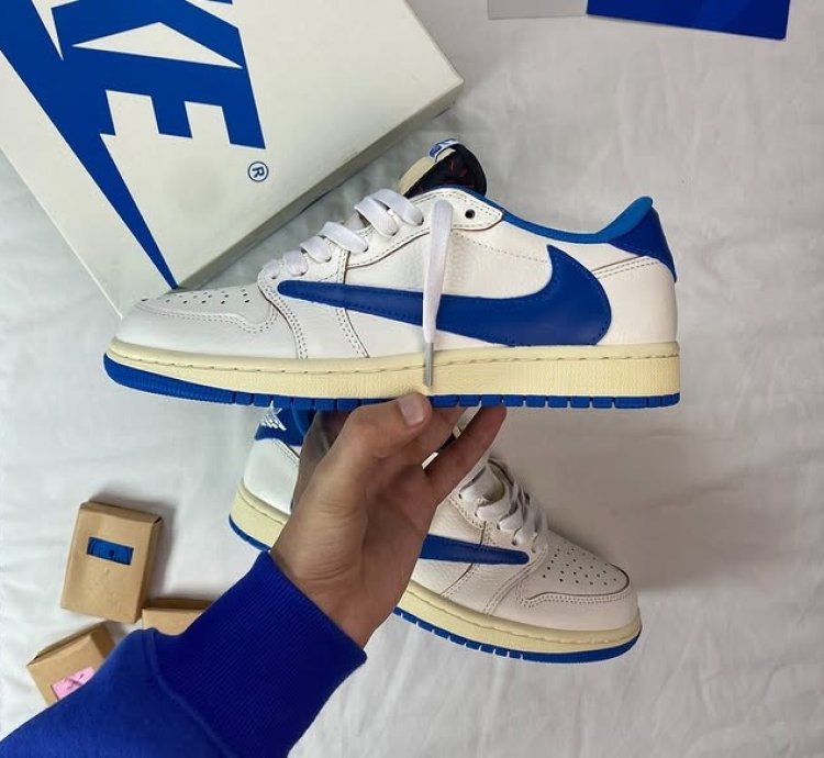 Fragment Design X Travis Scott X Jordan 1 Low Og Sp sail Military Blue