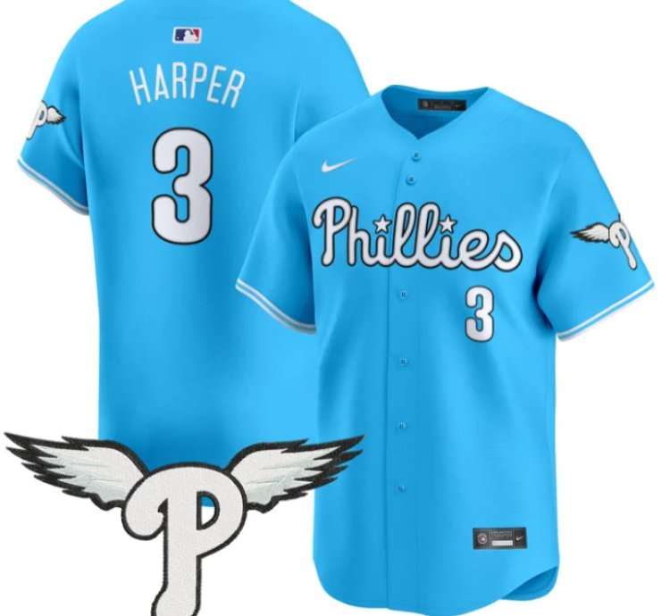 Bryce Harper Jersey 3 Philadelphia Phillies 2025 Vapor Premier Limited Stitched Light Blue